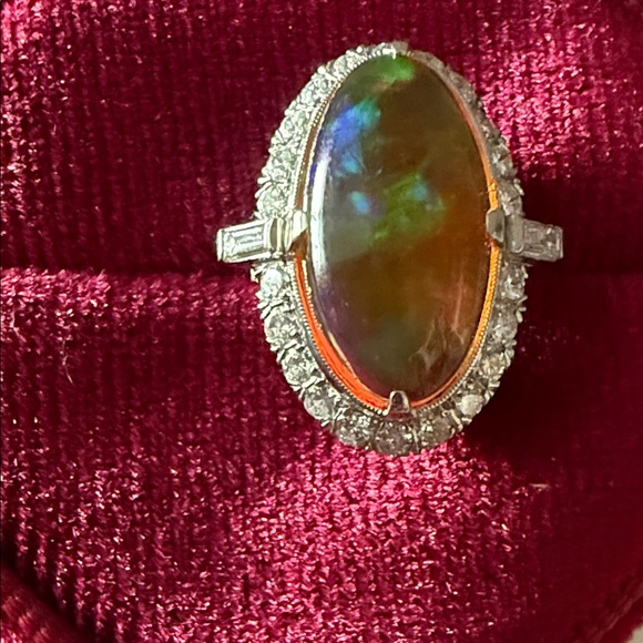 Fire Opal Halo Cocktail Ring. Platinum, size 7 - Picture 7 of 7